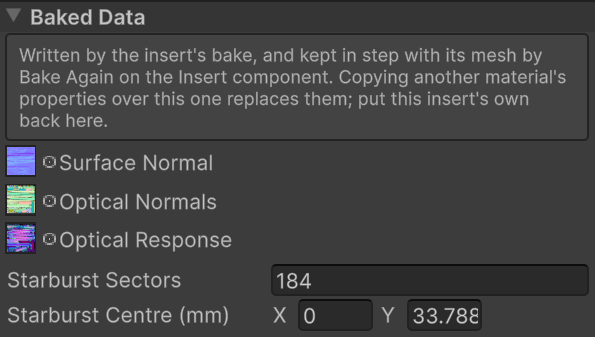 The Baked Data section of the body material