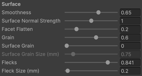 The Surface settings of the body material