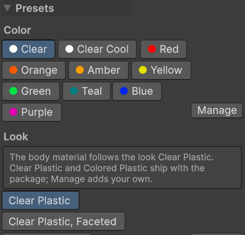 The Presets section of an insert