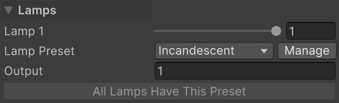 The Lamps section of an Insert Light