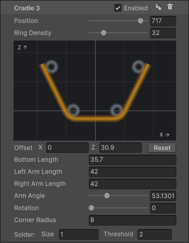 Cradle parameters