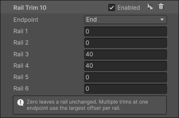 Rail trim parameters