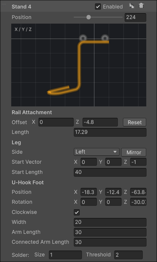 Stand parameters