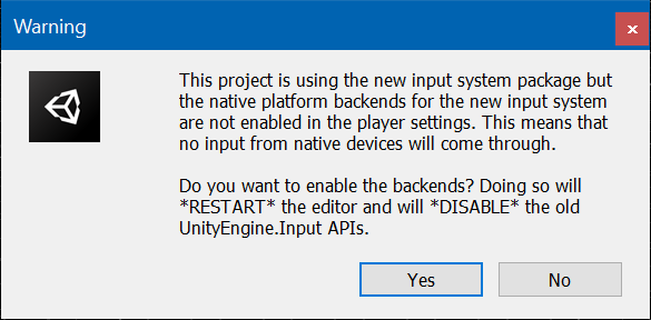 Unity Input System Warning